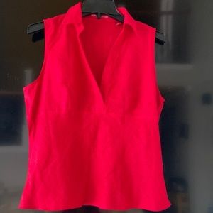 LINEN COLLARED V-NECK  TOP SEMI-CROPPED